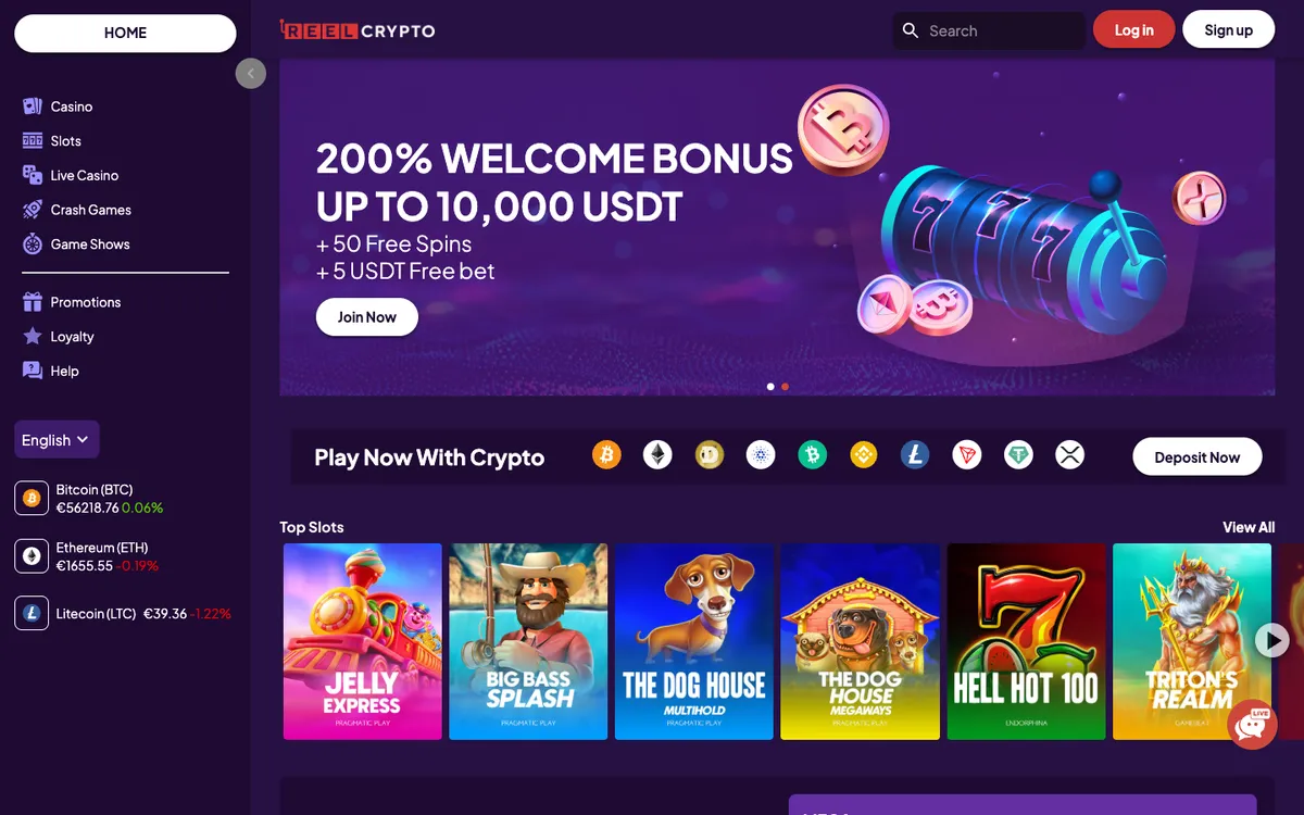 Reel Crypto Casino — «Главная», снято из страны Германия
