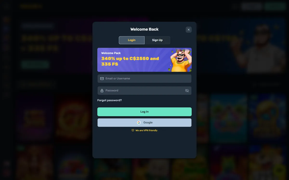 SpinsBro Casino — Sign-up, captured from Canada