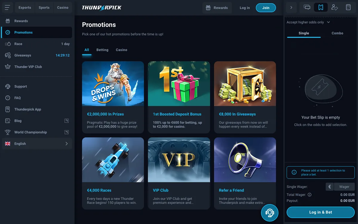 Thunderpick Casino — «Акции», снято из страны Германия