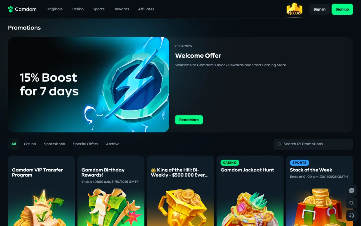 Gamdom Casino — Promotions, captured from Norway