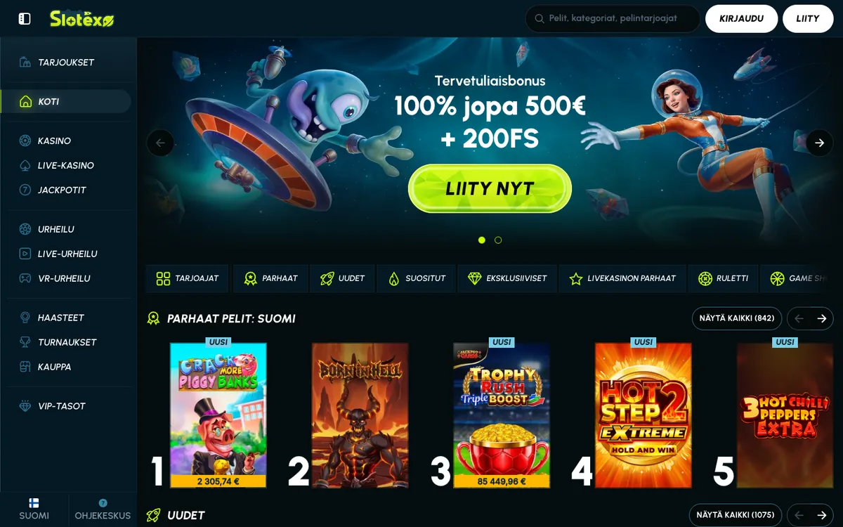 Slotexo Casino — Home page, captured from Finland