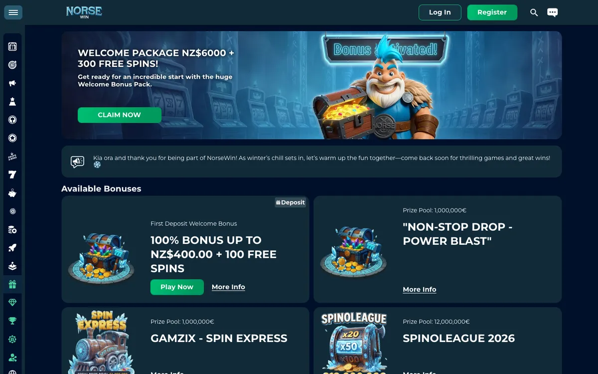 Norsewin Casino — Promotions, captured from New Zealand