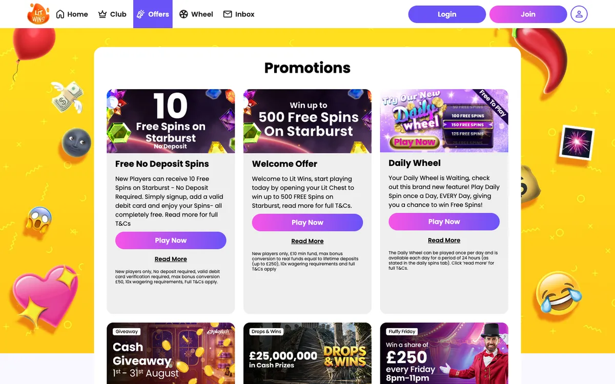 Lit Wins Casino — Promotions, captured from United Kingdom