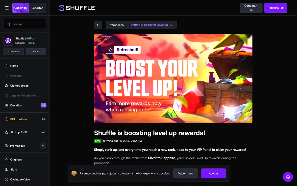 Shuffle Casino — Promotions, captured from Brazil