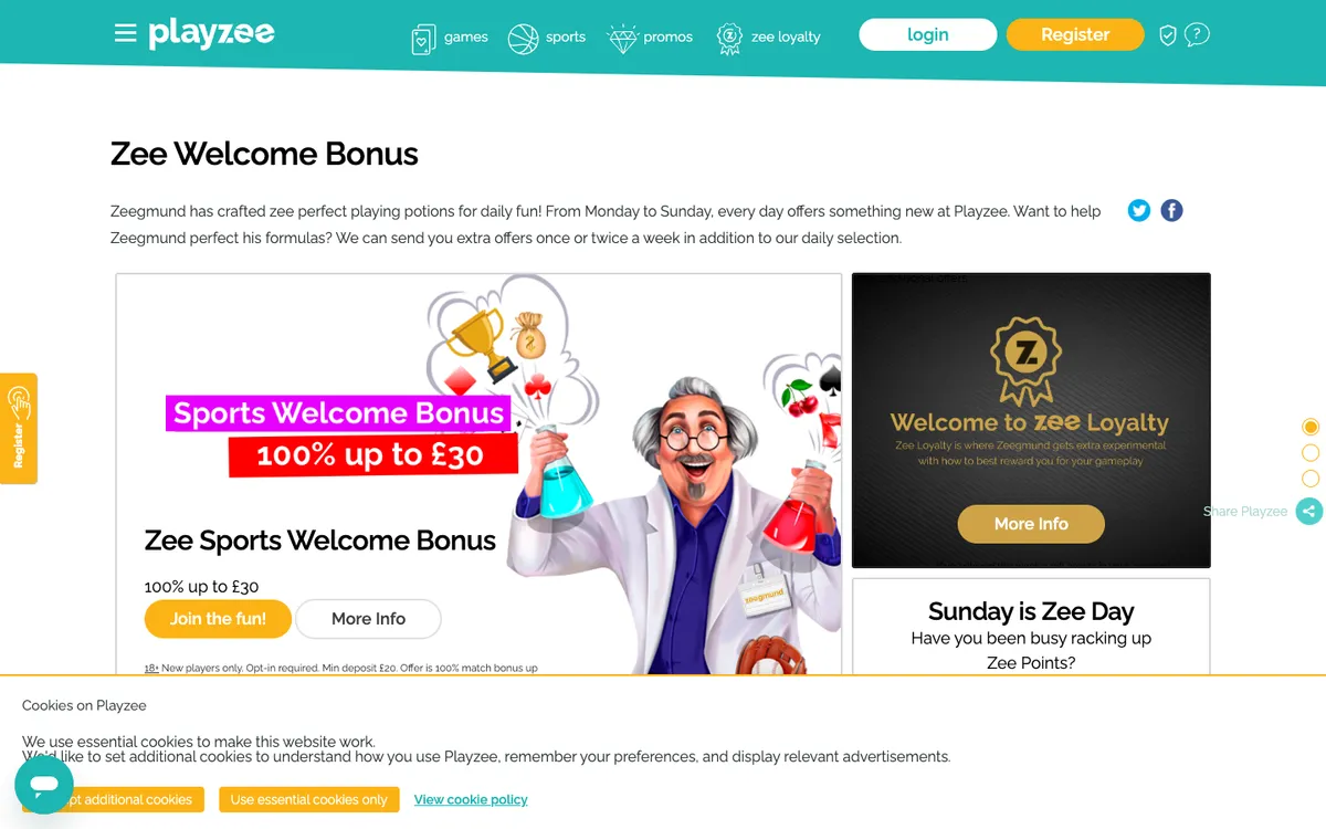 Playzee Casino — «Акции», снято из страны Великобритания