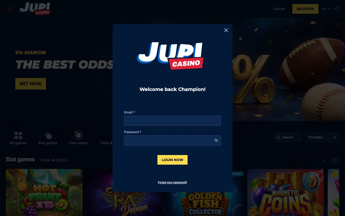 Jupi Casino — Sign-up, captured from Belgium