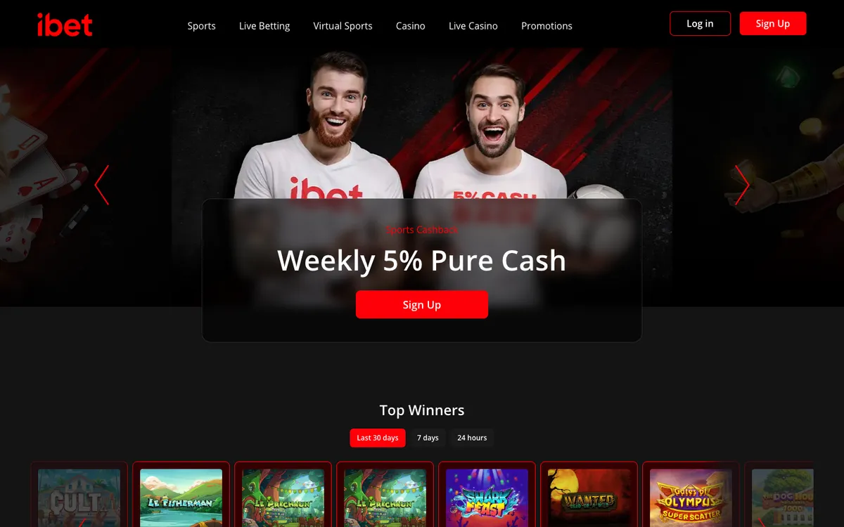 iBet Casino — «Главная», снято из страны Австрия