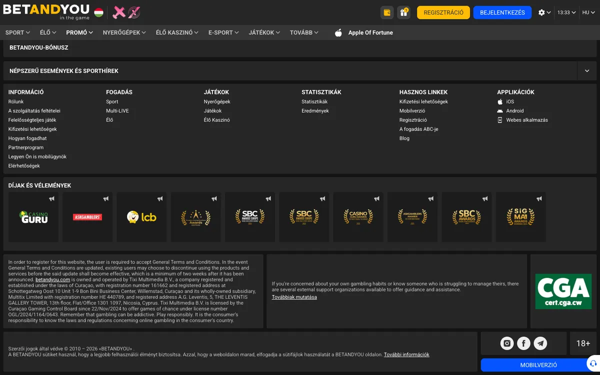 Betandyou Casino — Promotions, captured from Hungary