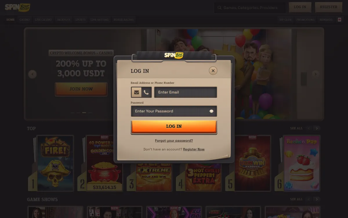 SpinBoss Casino — Sign-up, captured from Canada
