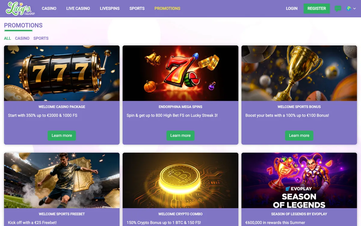 Lucy's Casino — Promotions, captured from Portugal
