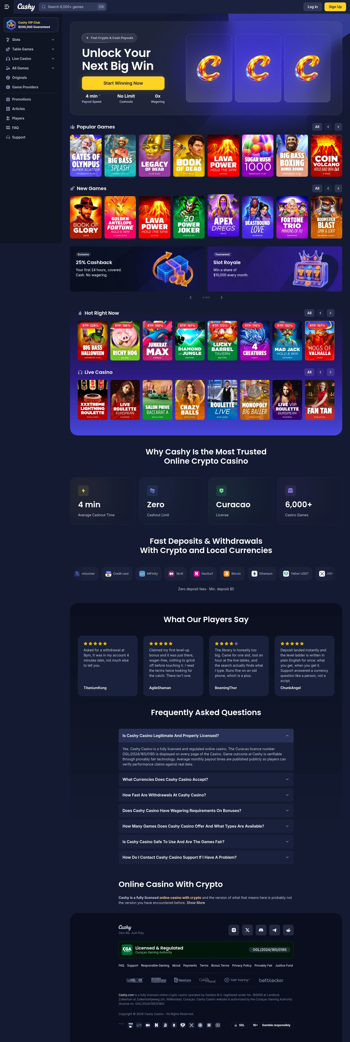 Cashy Casino — Home page, captured from New Zealand