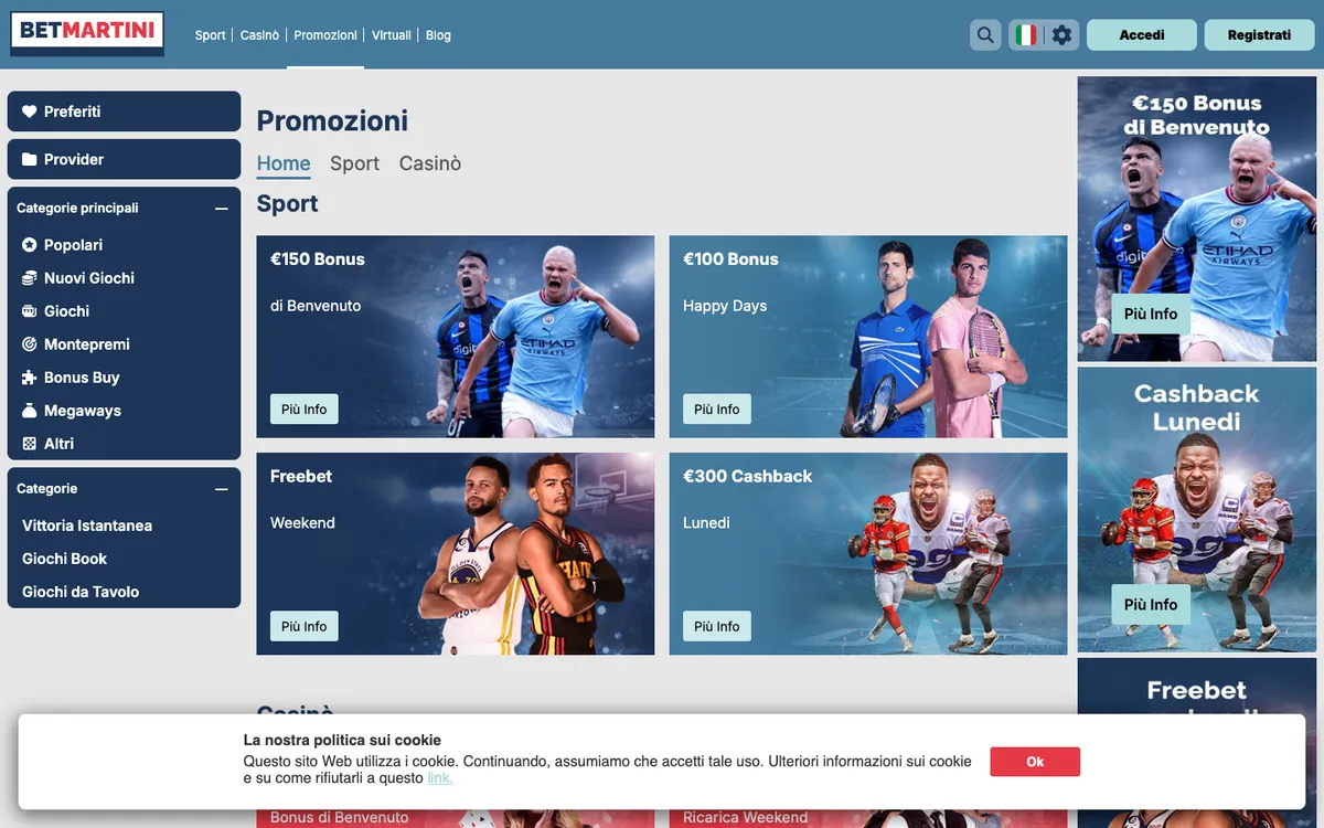 Betmartini Casino — Promotions, captured from Spain