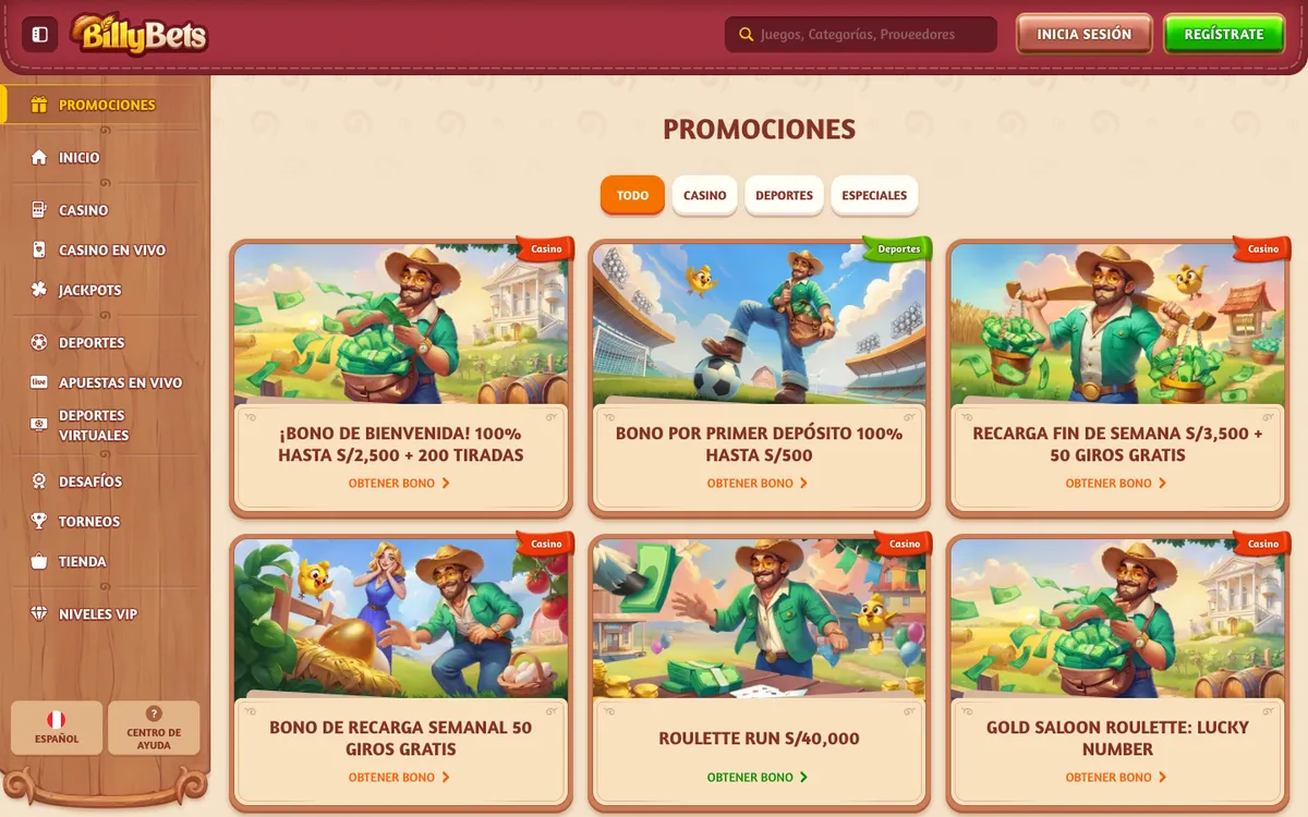 BillyBets Casino — «Акции», снято из страны Перу