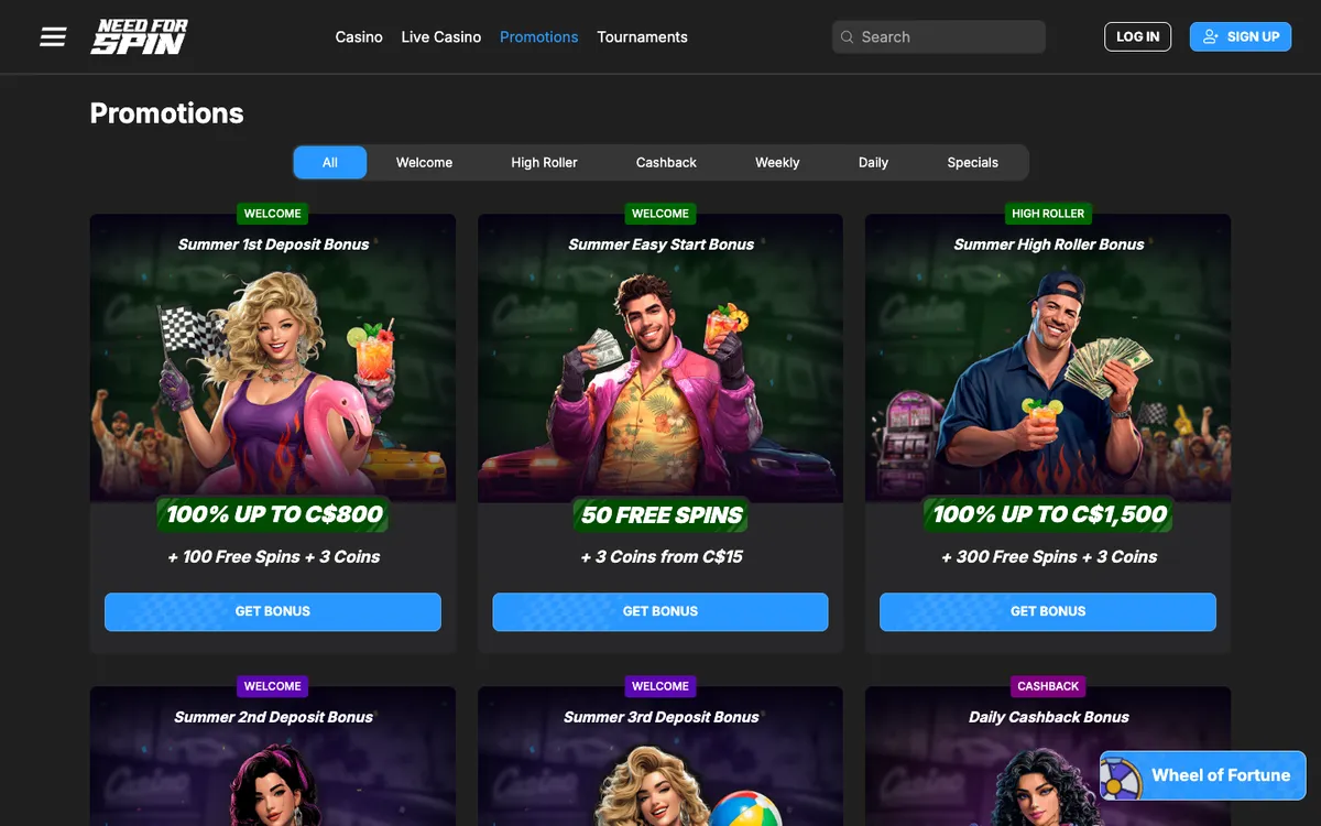 NeedForSpin Casino — Promotions, captured from Canada