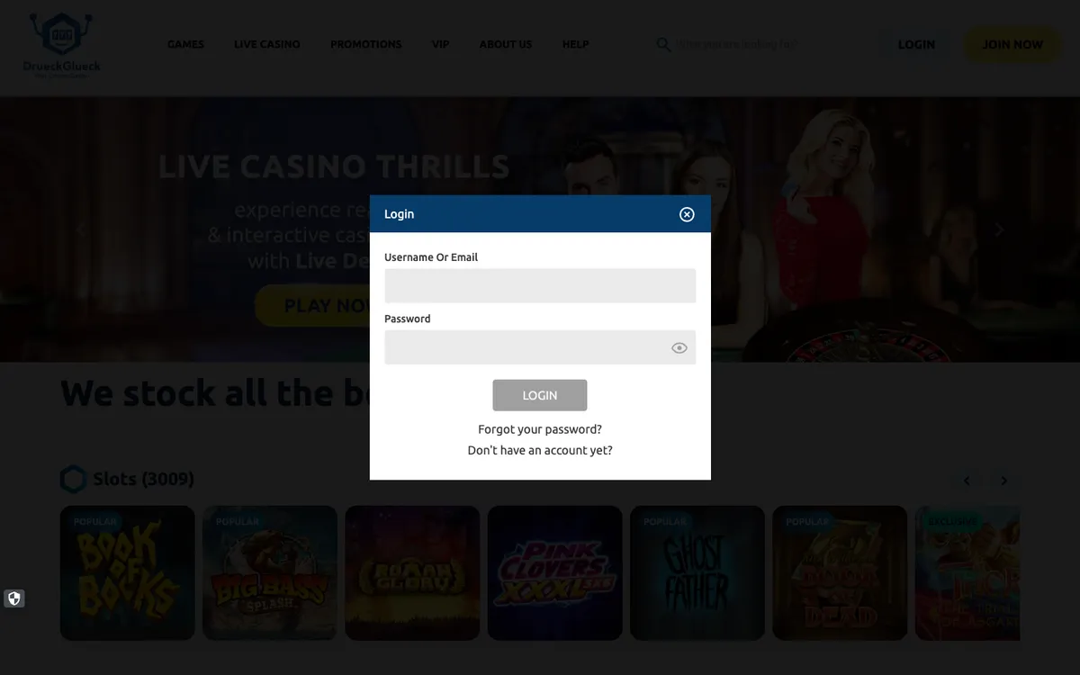 DrueckGlueck Casino — Sign-up, captured from Italy