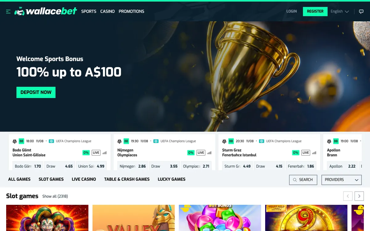 Wallacebet Casino — «Главная», снято из страны Австралия