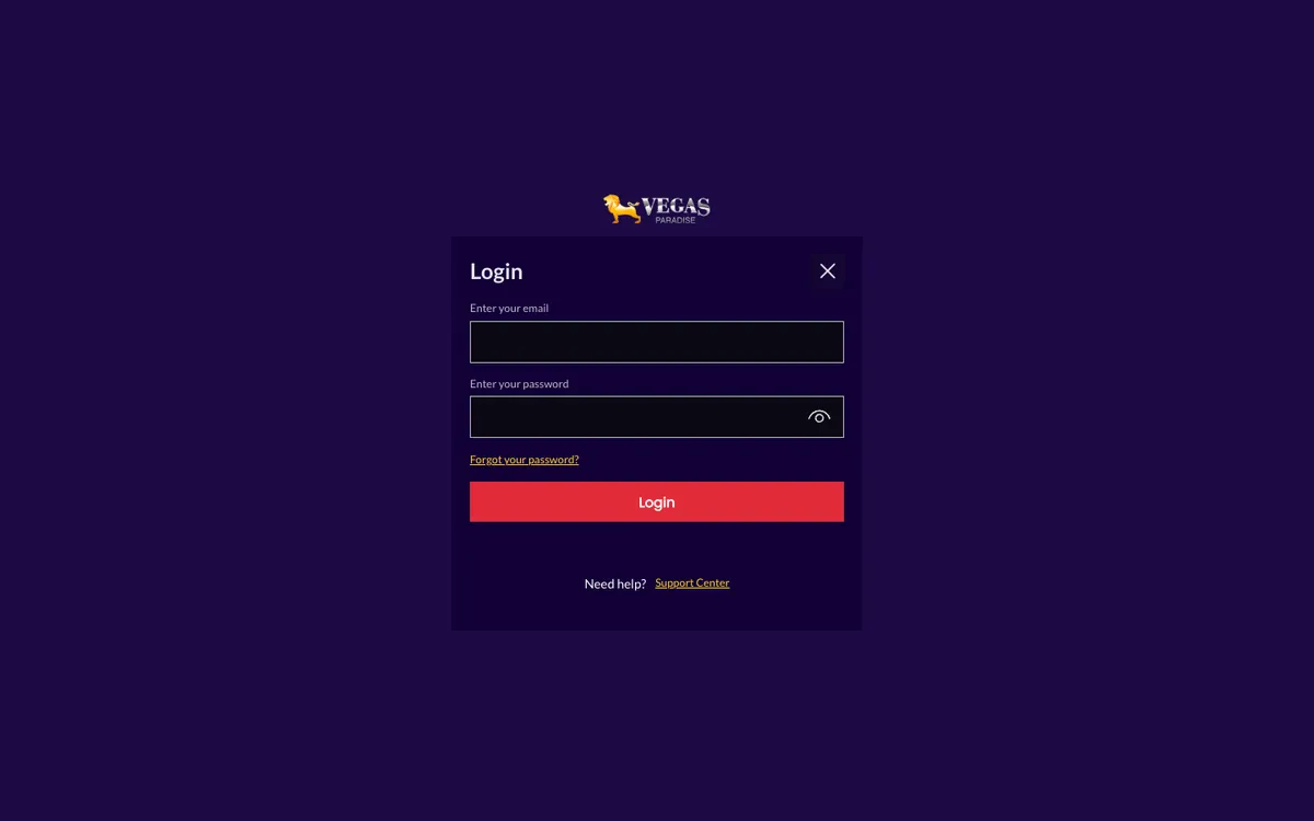 Vegas Paradise Casino — Sign-up, captured from Belgium