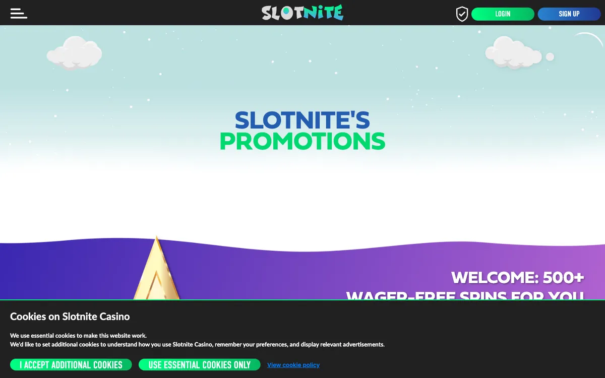 Slotnite Casino — «Акции», снято из страны Великобритания