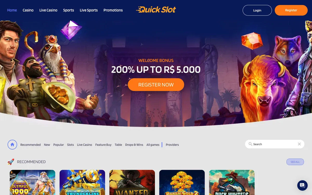 QuickSlot Casino — Home page, captured from South Africa
