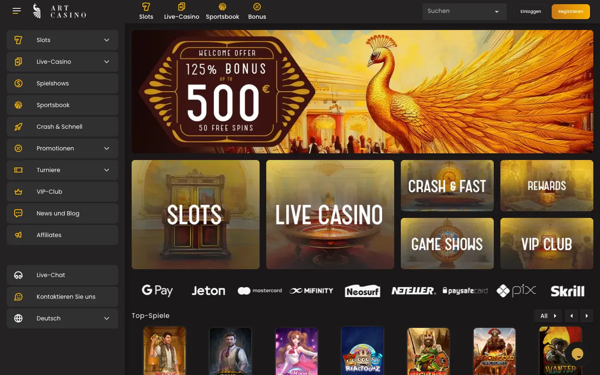 ArtCasino — Home page, captured from Germany