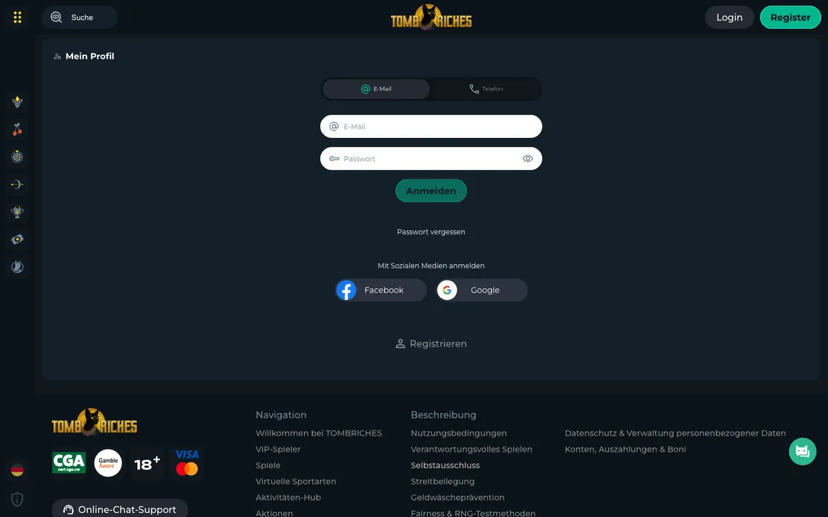 Tomb Riches Casino — «Акции», снято из страны Швейцария