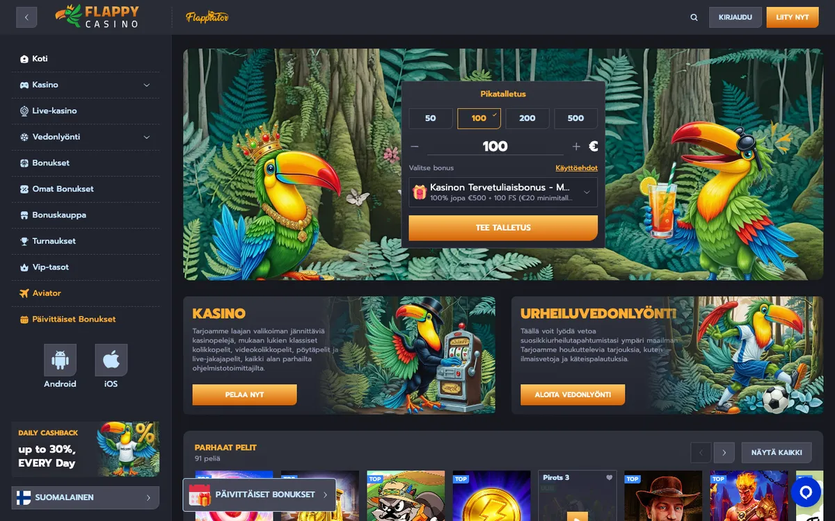 Flappy Casino — «Главная», снято из страны Финляндия