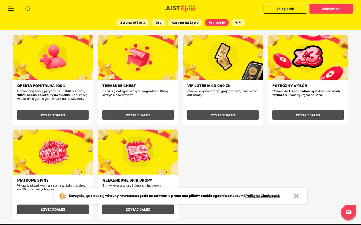 Justspin Casino — Promotions, captured from Poland