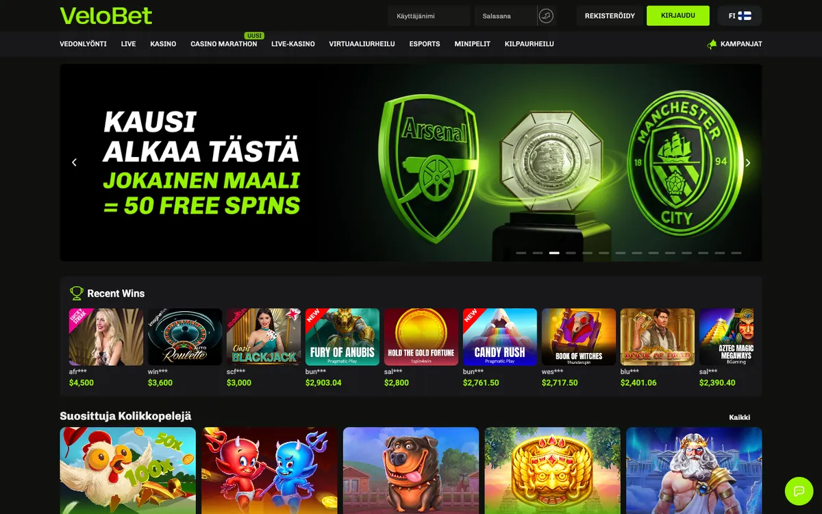 Velobet Casino — «Главная», снято из страны Финляндия