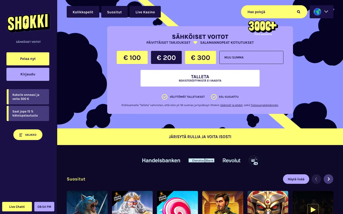 Shokki Casino — Home page, captured from Finland