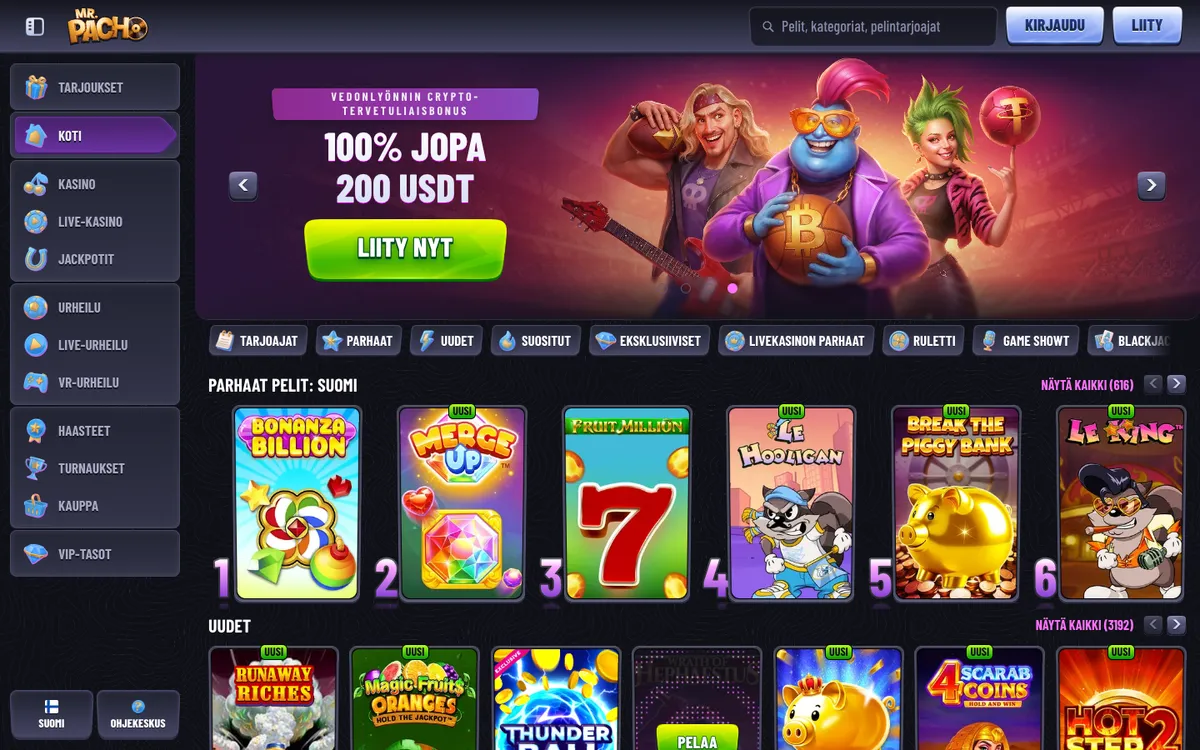 MrPacho Casino — «Главная», снято из страны Финляндия
