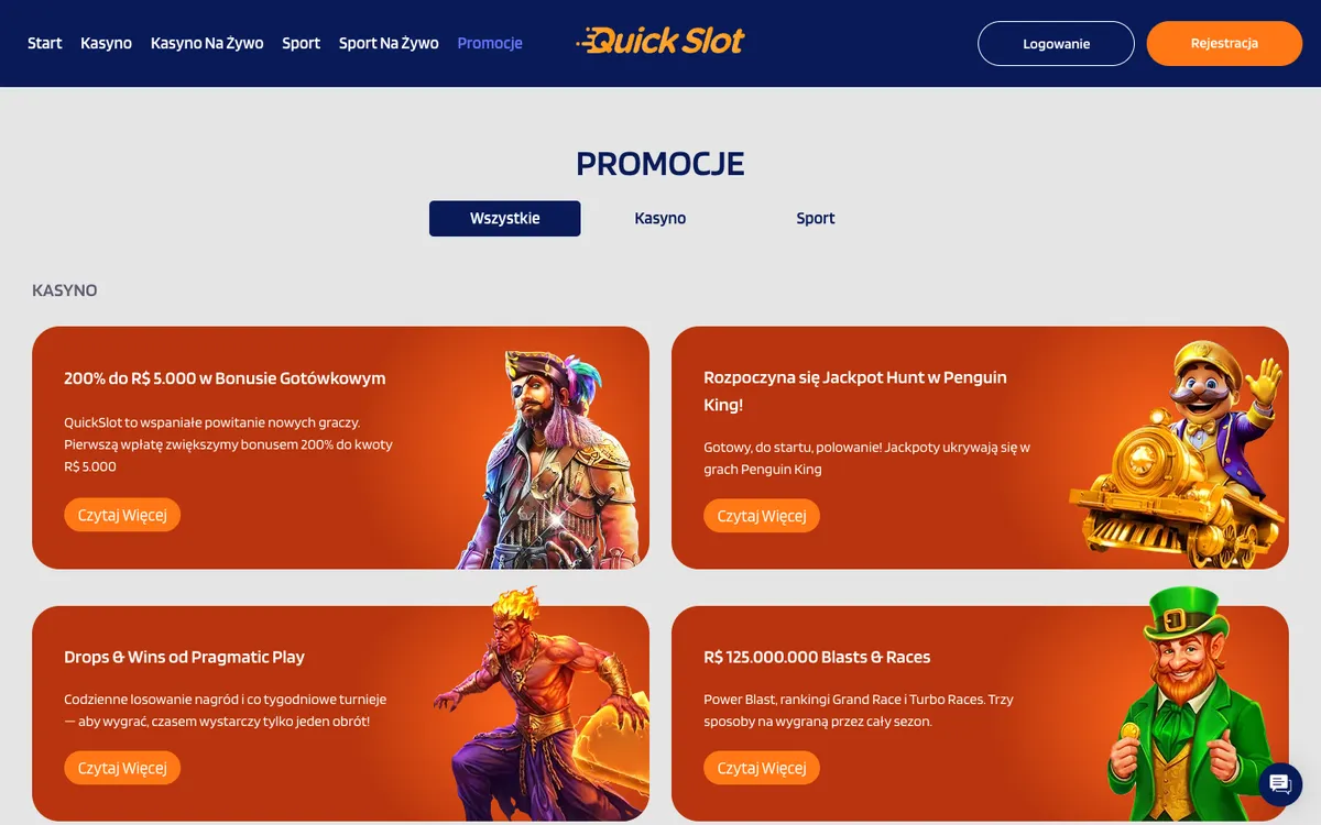 QuickSlot Casino — Promotions, captured from Poland