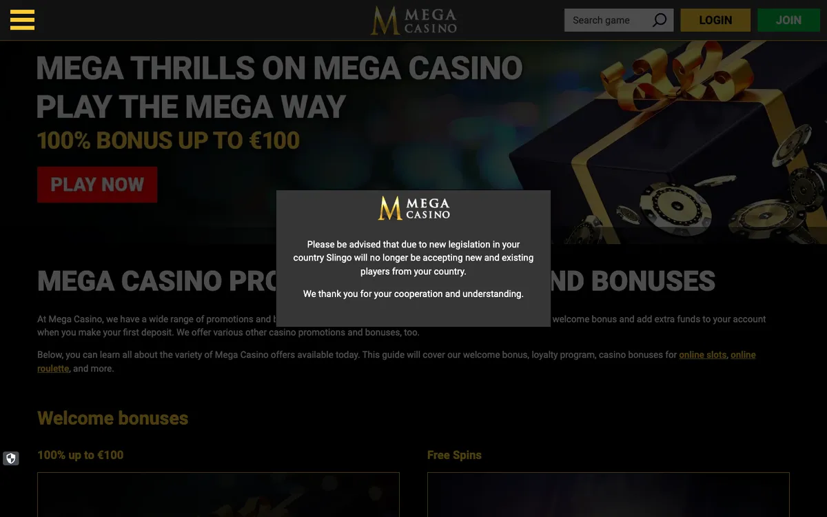 Mega Casino — Promotions, captured from Australia