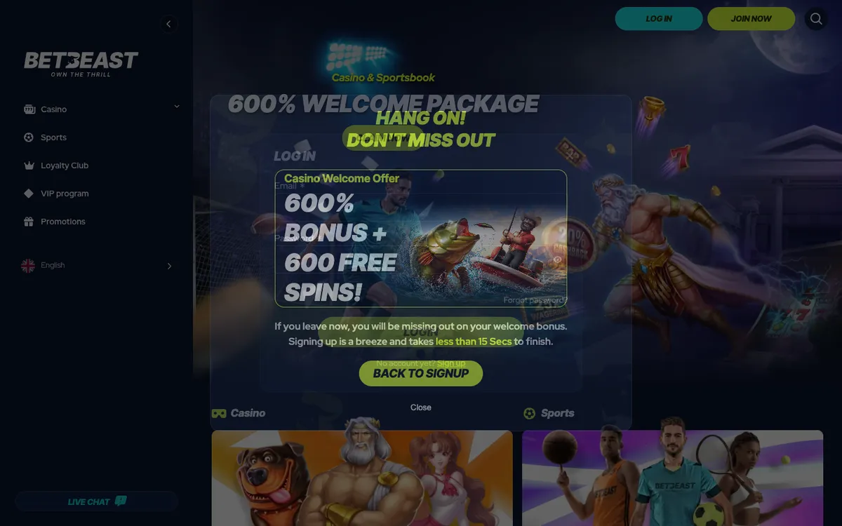 BetBeast Casino — Sign-up, captured from Australia