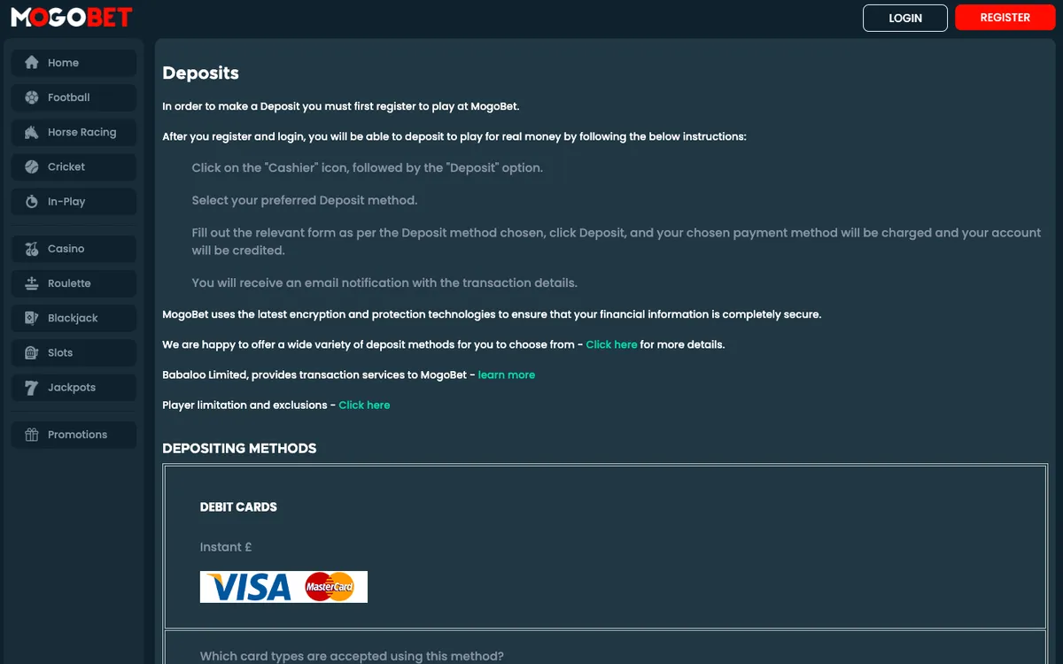 MogoBet Casino — Payments, captured from Brazil