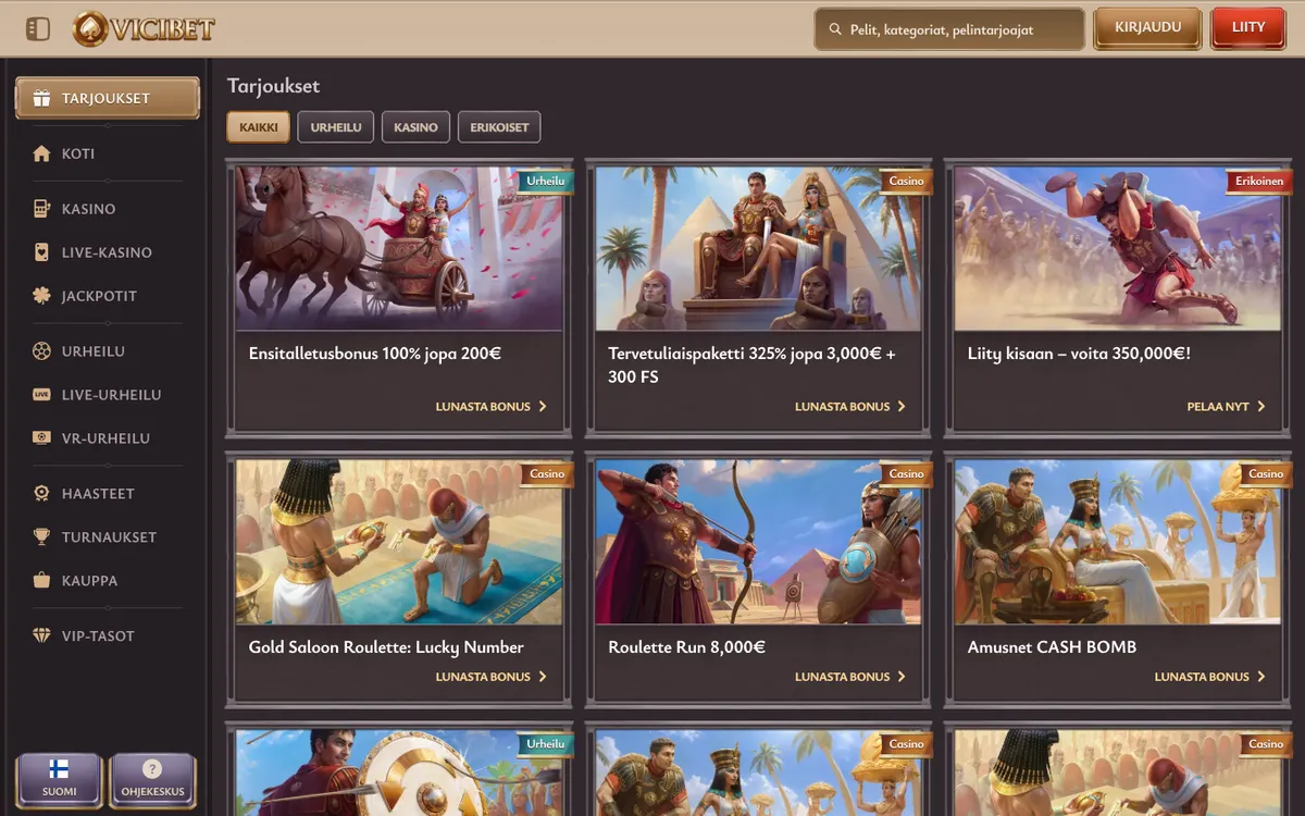 ViciBet Casino — Promotions, captured from Finland