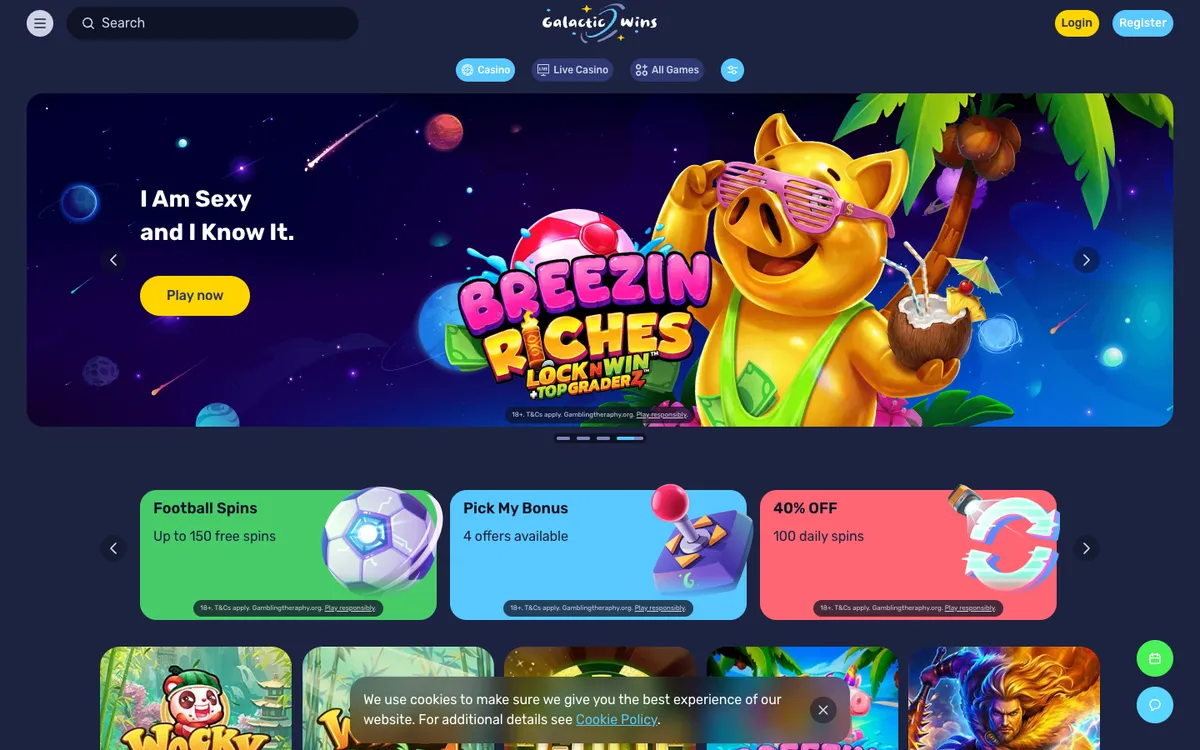 Galactic Wins Casino — Home page, captured from Finland