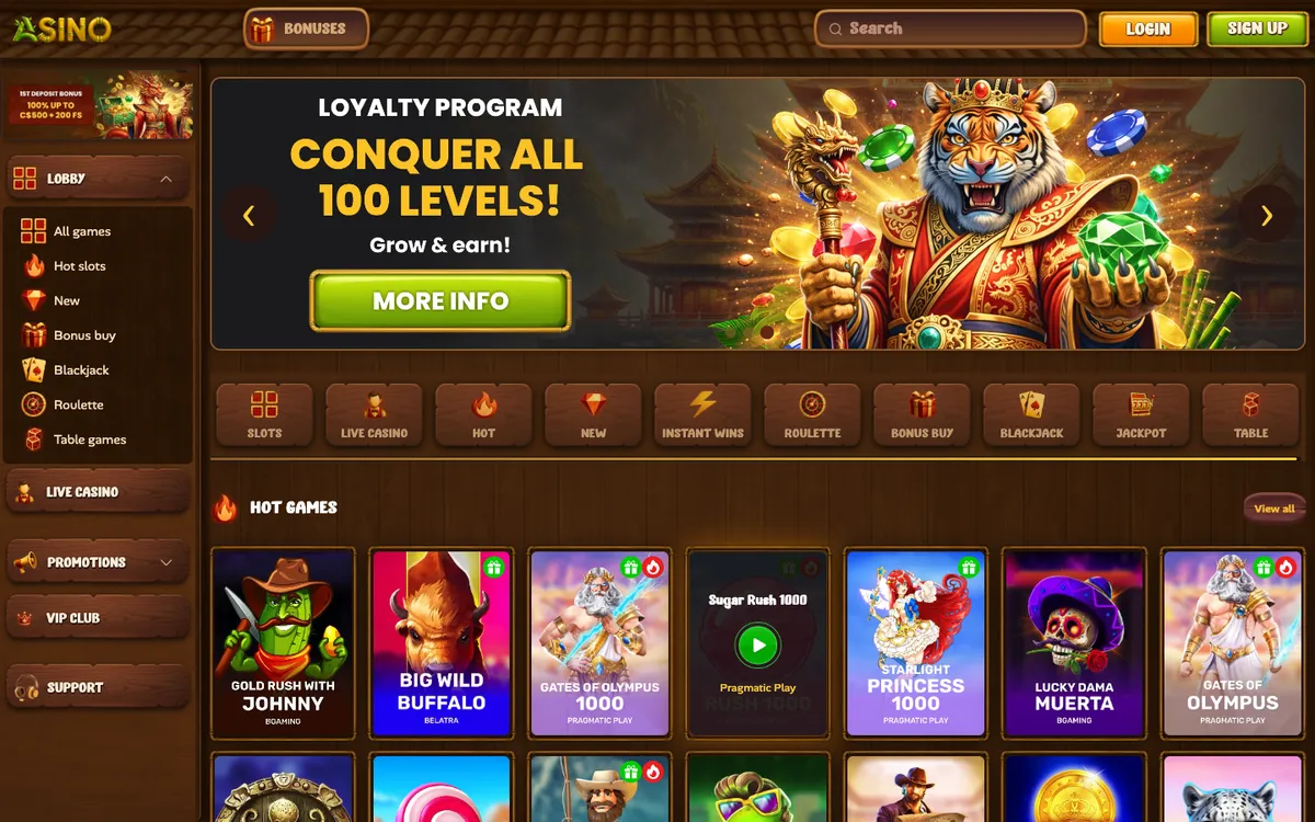 Asino Casino — Home page, captured from Canada