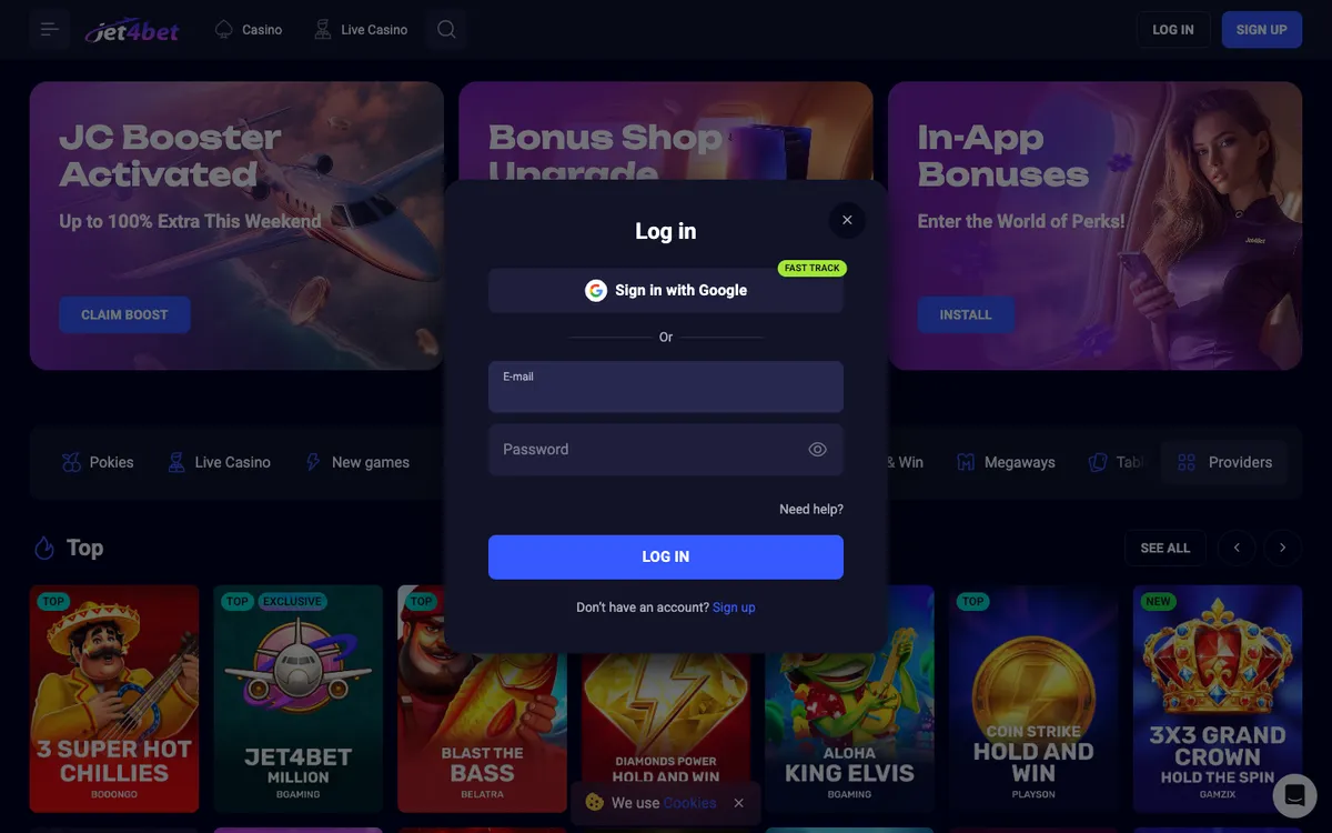 Jet4bet Casino — «Регистрация», снято из страны Австралия