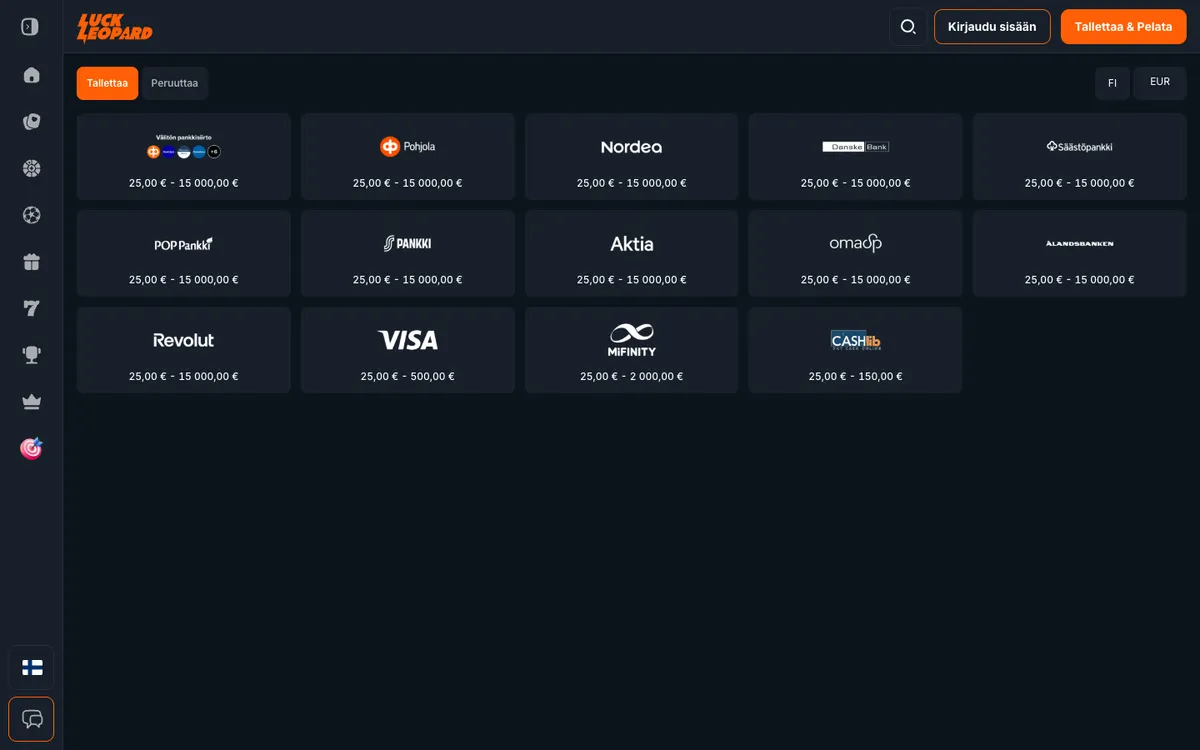 LuckLeopard Casino — Payments, captured from Finland