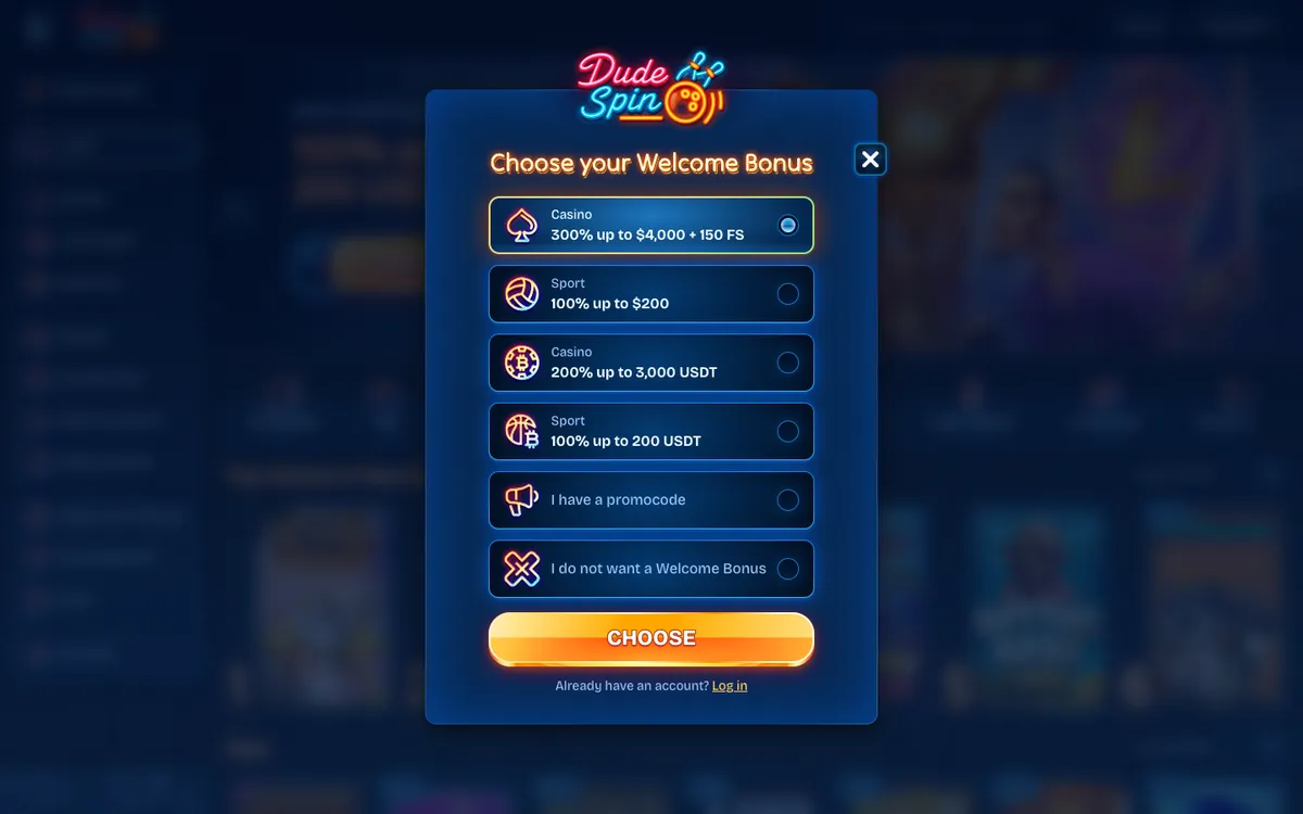 DudeSpin Casino — Sign-up, captured from New Zealand