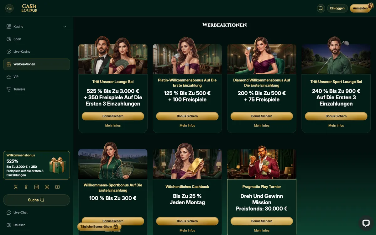 Cash Lounge Casino — «Акции», снято из страны Австрия