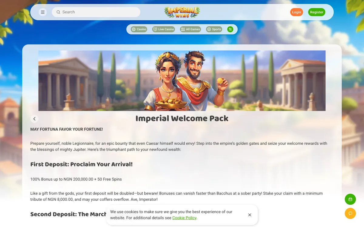 Imperial Wins Casino — Promotions, captured from Nigeria
