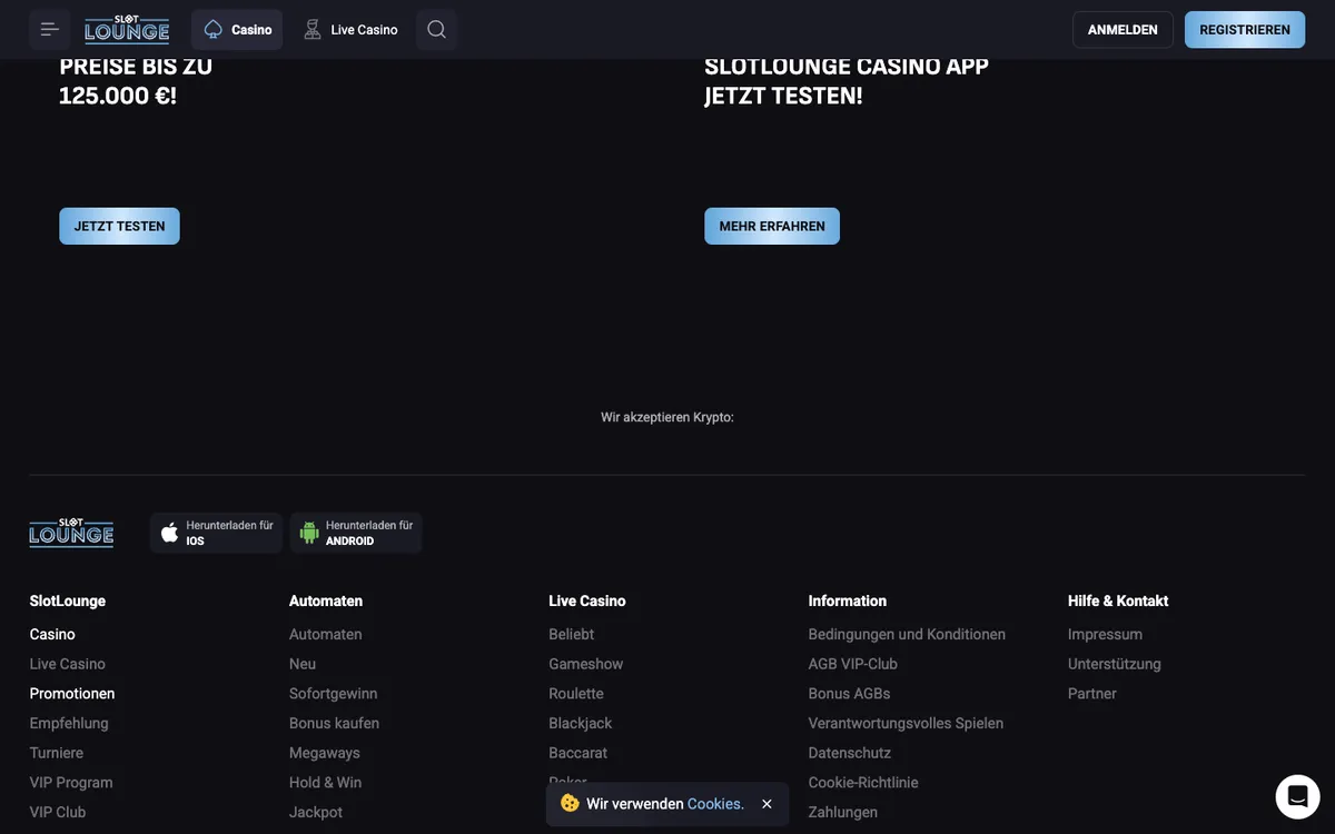 SlotLounge Casino — «Акции», снято из страны Швейцария