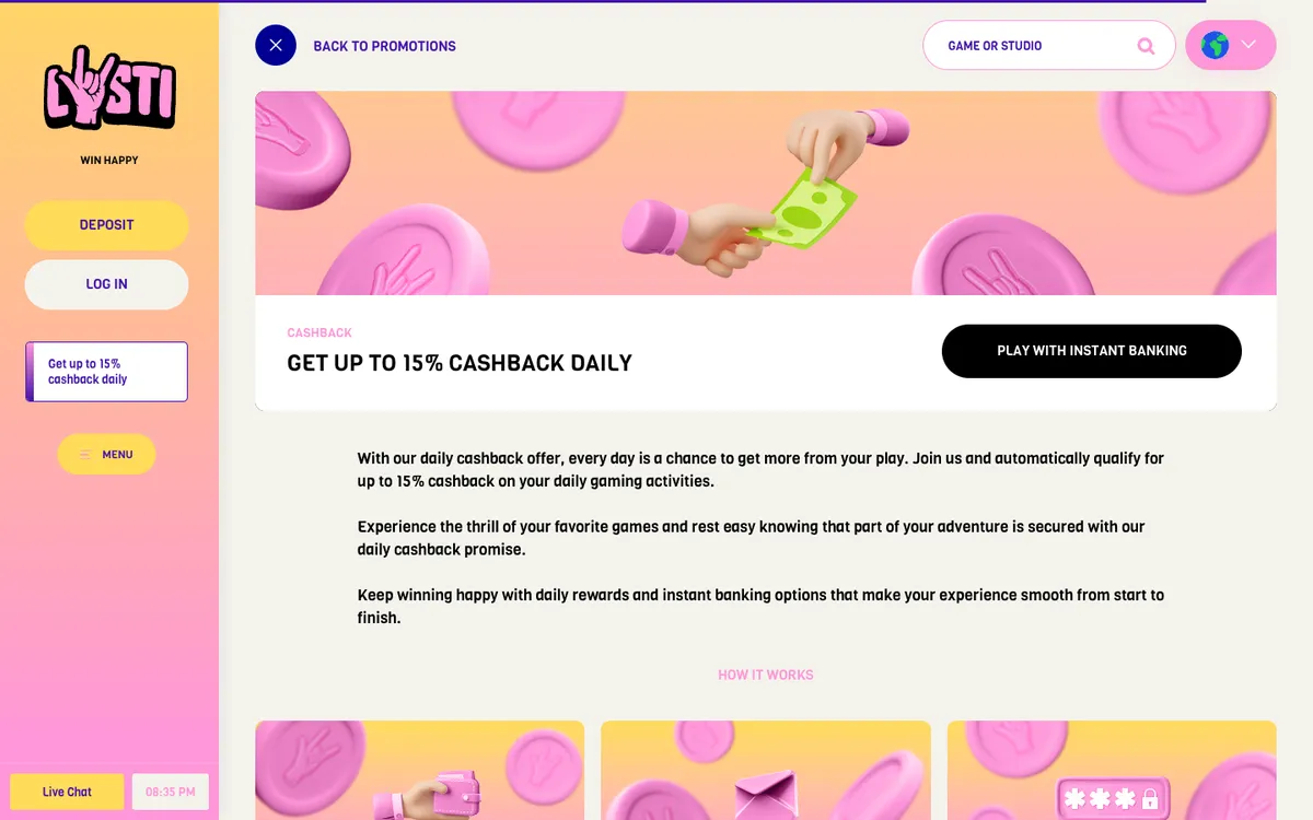Lysti Casino — Promotions, captured from Finland