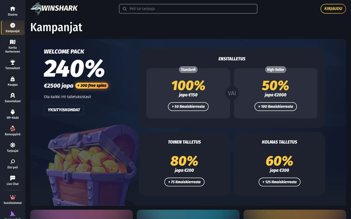 Winshark Casino — Promotions, captured from Finland