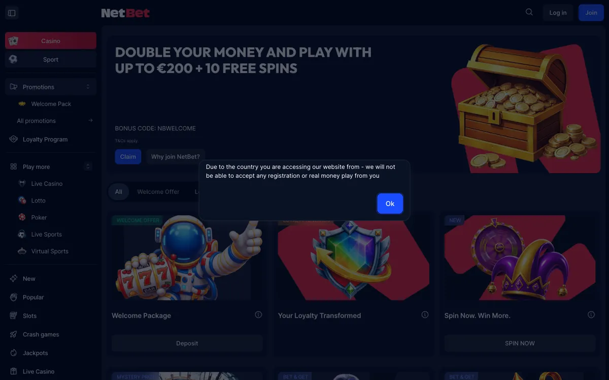 NetBet Casino — Promotions, captured from Brazil