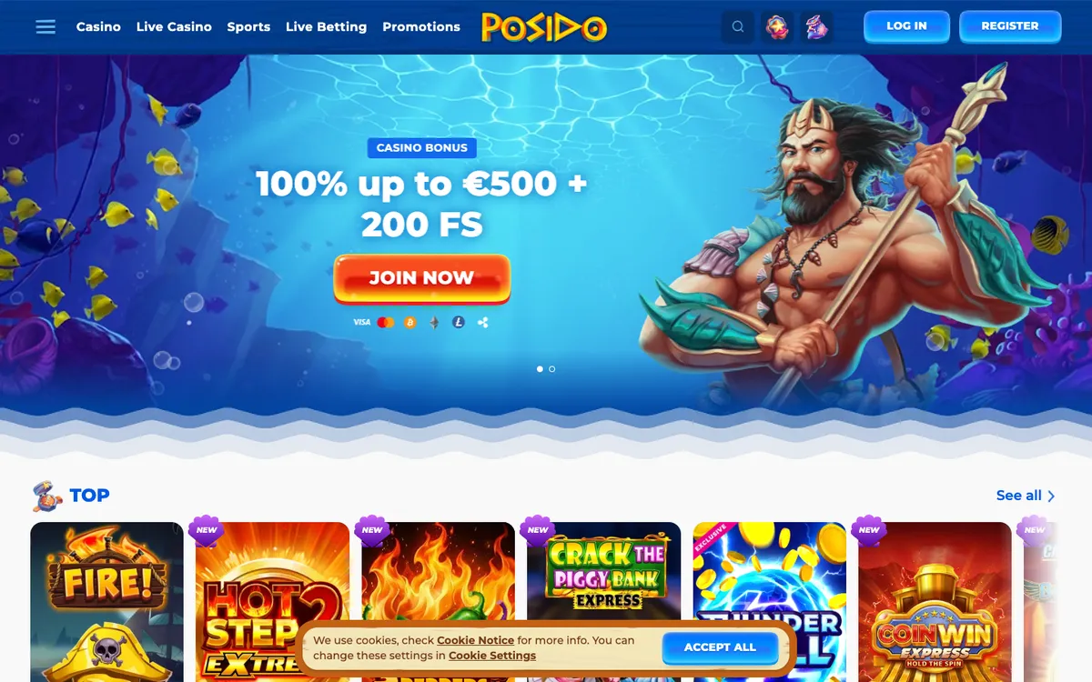 Posido Casino — Home page, captured from Brazil
