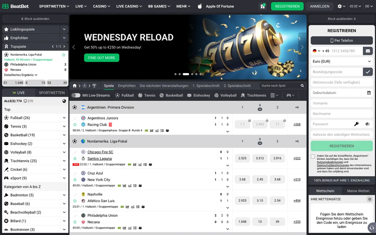 BeatBet Casino — «Главная», снято из страны Германия