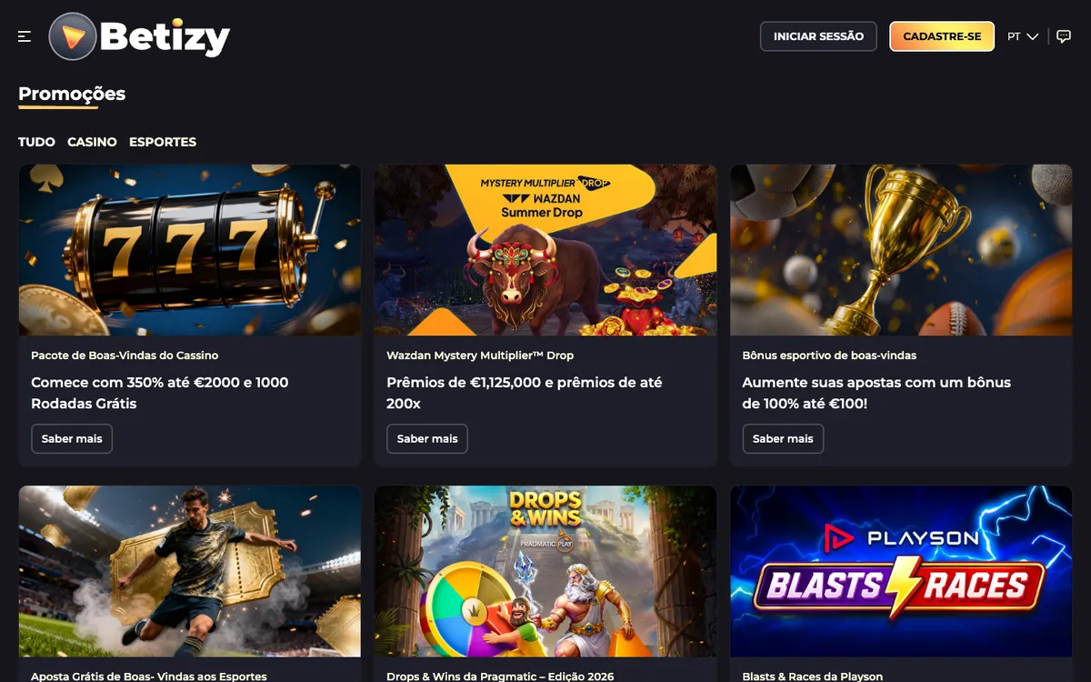 Betizy Casino — Promotions, captured from Brazil