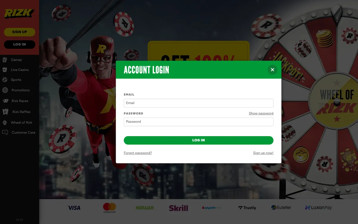 Rizk Casino — Sign-up, captured from Australia